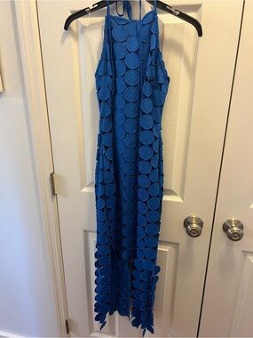 Royal Blue Halter Maxi Dress with Circle Appliqué